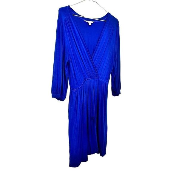 Charming Charlie Surplice Long Sleeve Jersey Knit Faux Wrap Dress Blue Large - Picture 2 of 5